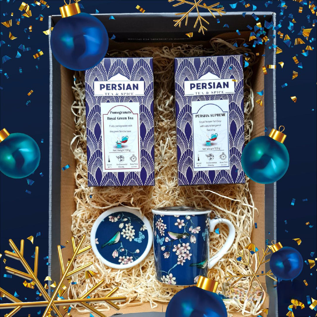 Persian Tea Gift Hamper with blue infuser mug